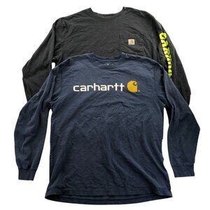 2 Carhartt Mens Work T-Shirt Large Lot Of Two Long-Sleeve Casual Logo Pocket Tee